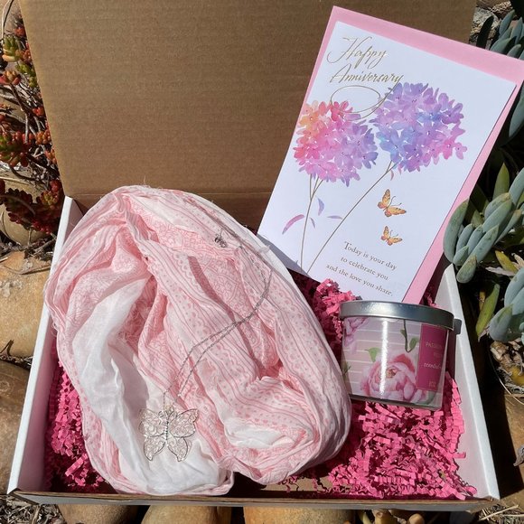 Anniversary Gift Set Butterfly Necklace Scarf Cand - Picture 1 of 7